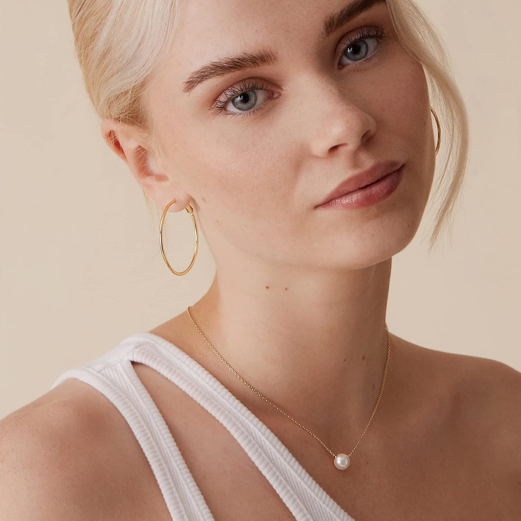 14K Gold Plated 925 Sterling Silver Post Hoops | Large Hoops Earring | Lightwight Gold Hoop Earrings for Women - My Store