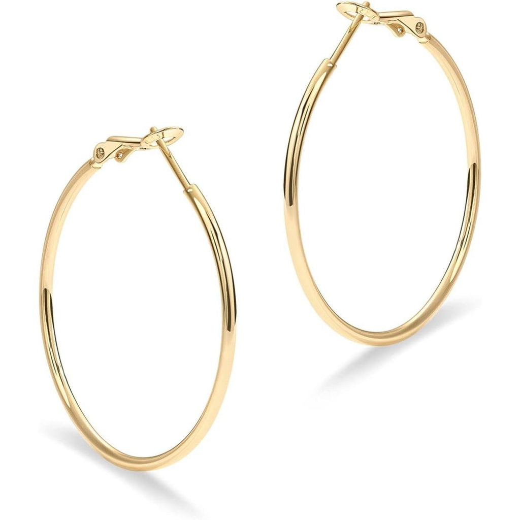 14K Gold Plated 925 Sterling Silver Post Hoops | Large Hoops Earring | Lightwight Gold Hoop Earrings for Women - My Store