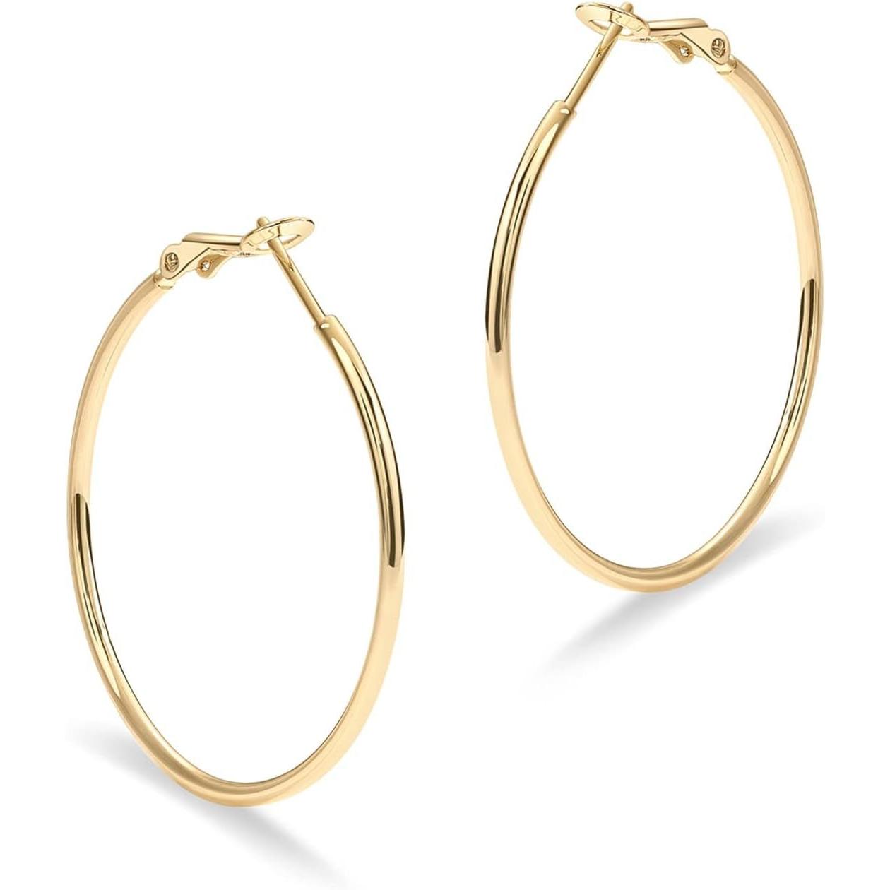 14K Gold Plated 925 Sterling Silver Post Hoops | Large Hoops Earring | Lightwight Gold Hoop Earrings for Women - My Store