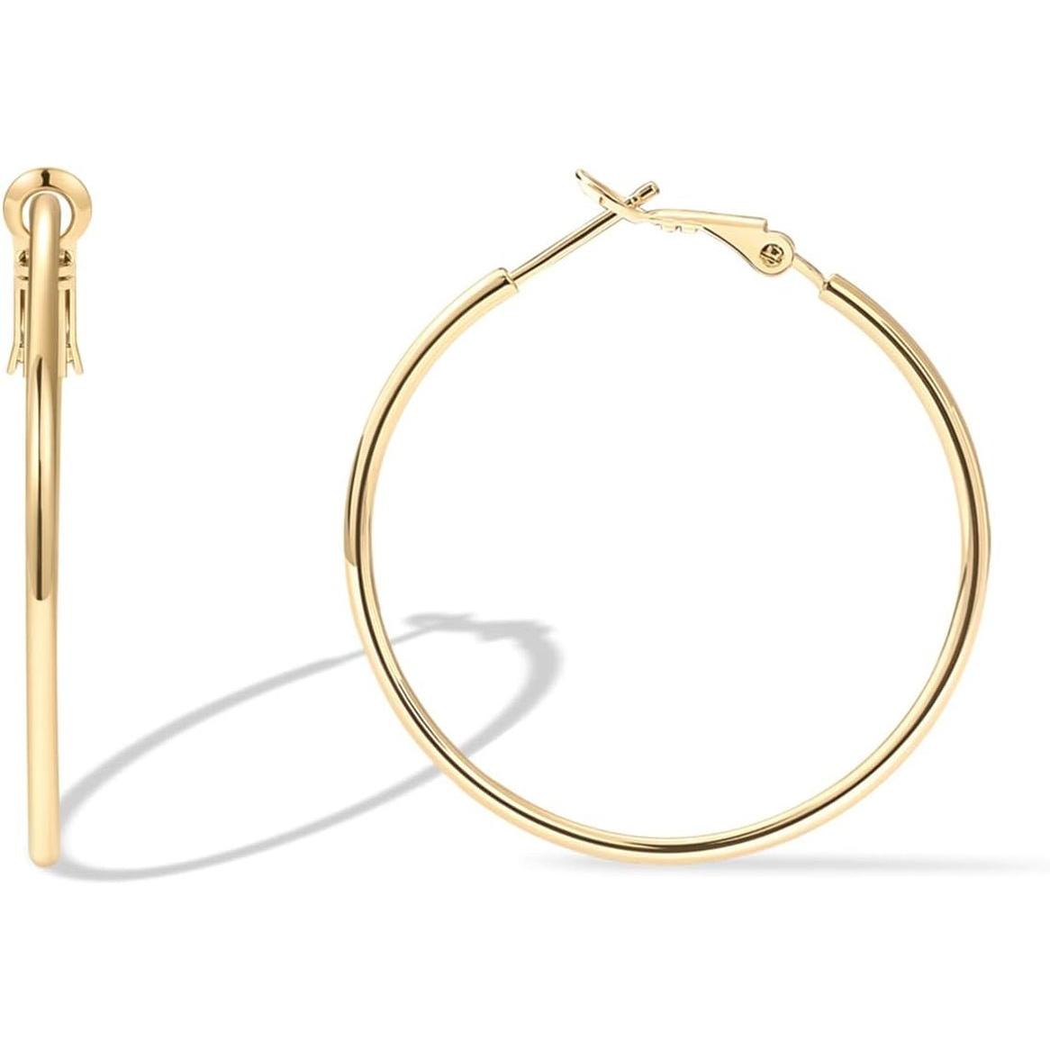 14K Gold Plated 925 Sterling Silver Post Hoops | Large Hoops Earring | Lightwight Gold Hoop Earrings for Women - My Store