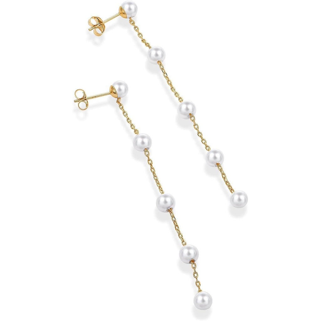 14K Gold Plated 925 Sterling Silver Posts Pearl Dangle Drop Earrings | Bridal Pearl Earrings for Women - My Store