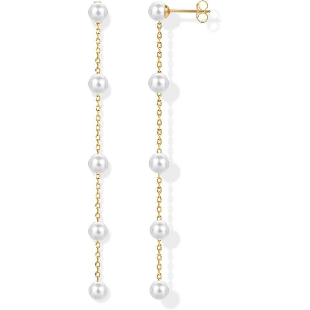 14K Gold Plated 925 Sterling Silver Posts Pearl Dangle Drop Earrings | Bridal Pearl Earrings for Women - My Store