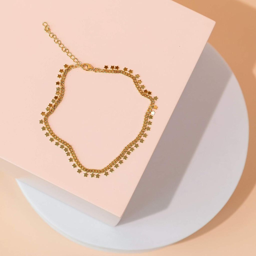 14K Gold Plated Anklet for Women - Trendy Link Chain Ankle Bracelet Summer Jewelry - Boho Dainty Anklets with Cubic Zirconia, Beaded, Evil Eye, Star, Station, Pearls Adjustable Gold Jewelry - My Store