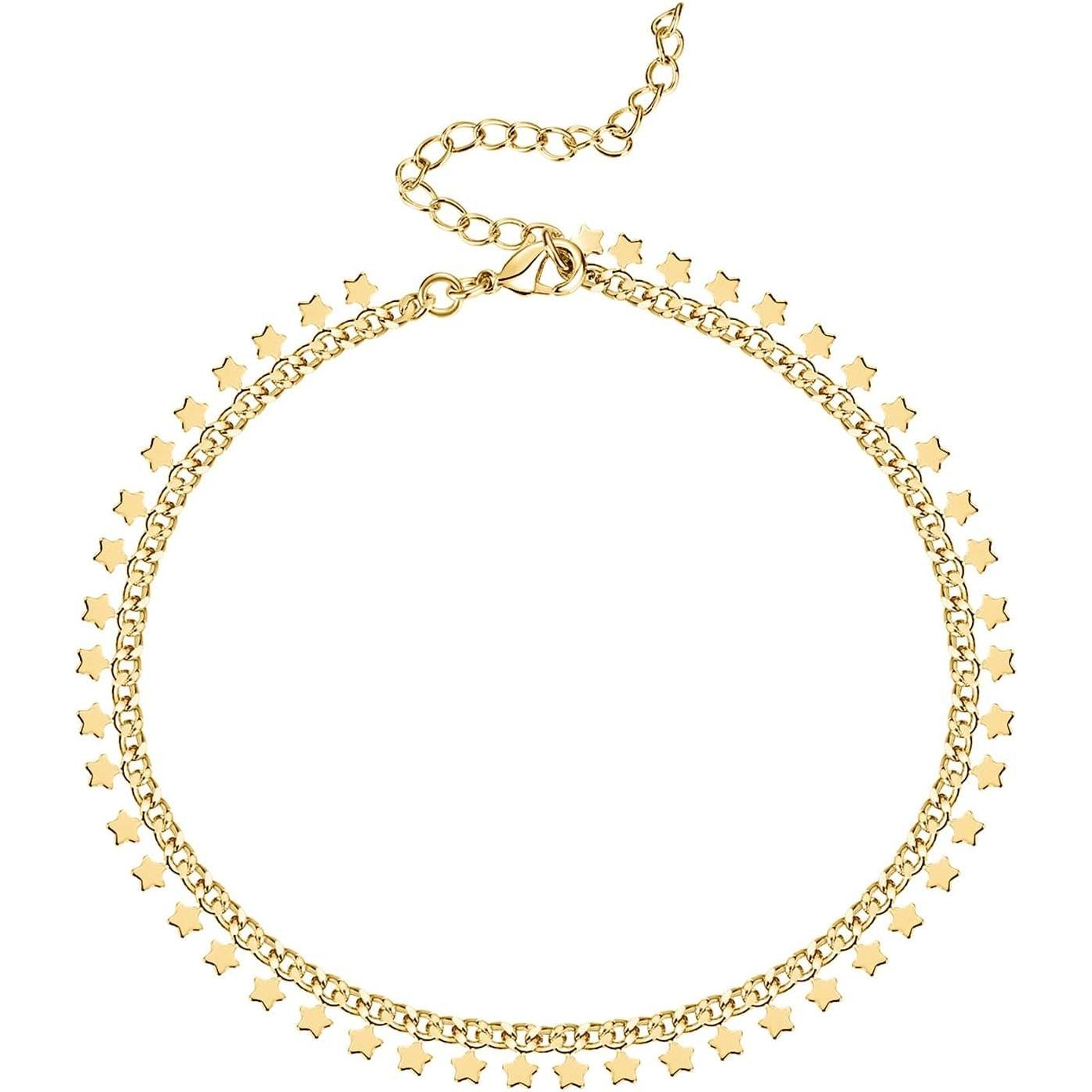 14K Gold Plated Anklet for Women - Trendy Link Chain Ankle Bracelet Summer Jewelry - Boho Dainty Anklets with Cubic Zirconia, Beaded, Evil Eye, Star, Station, Pearls Adjustable Gold Jewelry - My Store