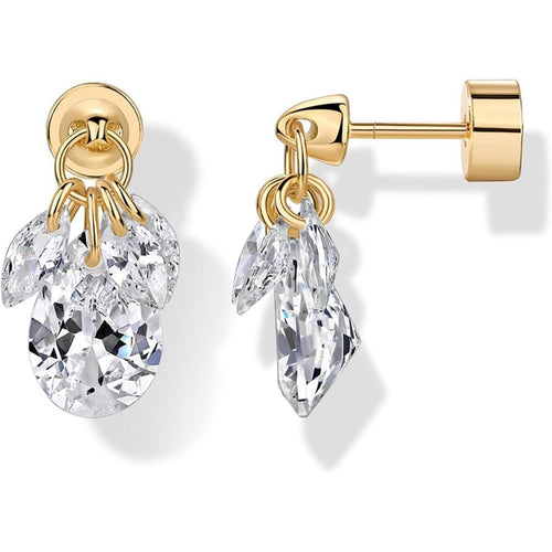 14K Gold Plated Dangle Flat Back Earrings for Women | Helix and Cartilage Pearl Cluster Triangle Lotus Pear Marquise Cubic Zirconia Screw Back Earring Pair - My Store