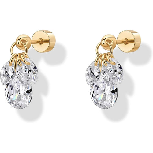 14K Gold Plated Dangle Flat Back Earrings for Women | Helix and Cartilage Pearl Cluster Triangle Lotus Pear Marquise Cubic Zirconia Screw Back Earring Pair - My Store