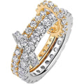 14K Gold Plated Interlocking Ring for Women - Chunky Connected Bands Interlock Stackable Rings for Women - Trendy Cubic Zirconia Two Tone Interlocked Multi-Band Statement Jewelry - My Store