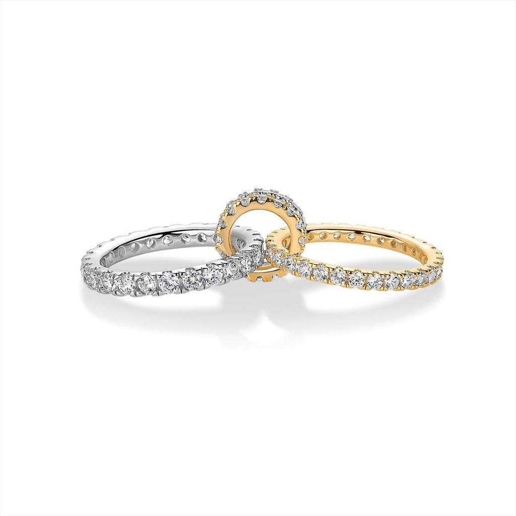 14K Gold Plated Interlocking Ring for Women - Chunky Connected Bands Interlock Stackable Rings for Women - Trendy Cubic Zirconia Two Tone Interlocked Multi-Band Statement Jewelry - My Store