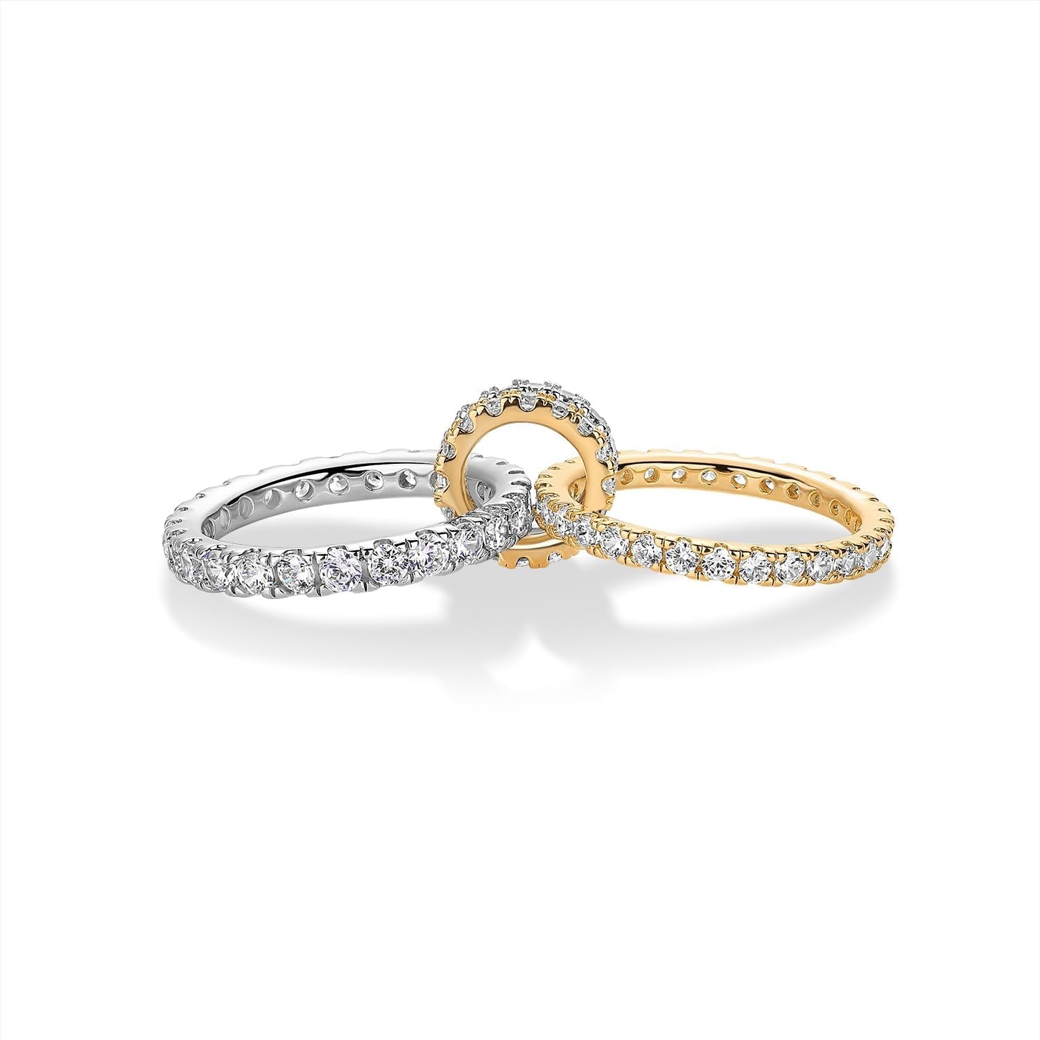 14K Gold Plated Interlocking Ring for Women - Chunky Connected Bands Interlock Stackable Rings for Women - Trendy Cubic Zirconia Two Tone Interlocked Multi-Band Statement Jewelry - My Store