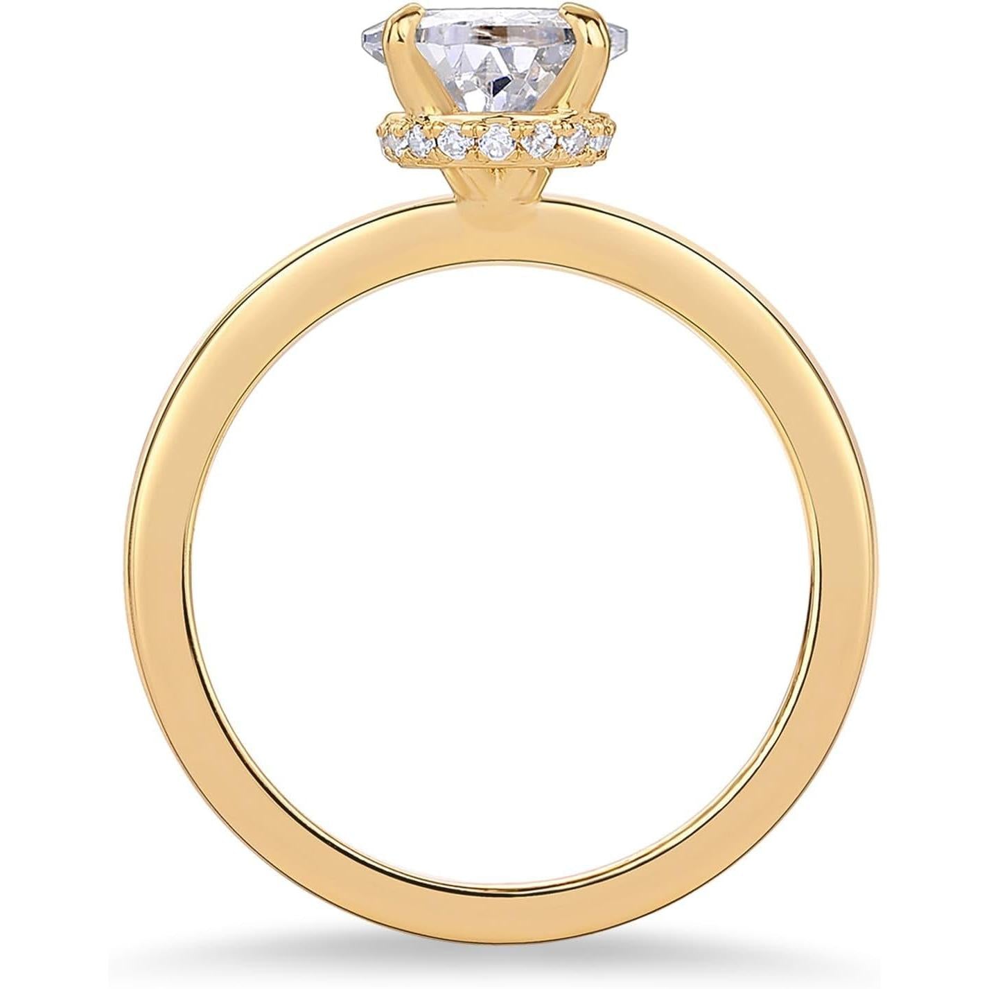 14K Gold Plated Simple 2.5CT Pear Cubic Zirconia Hidden Halo Eternity Ring Bridal Wedding Promise Statement - Engagement Ring for Women - My Store