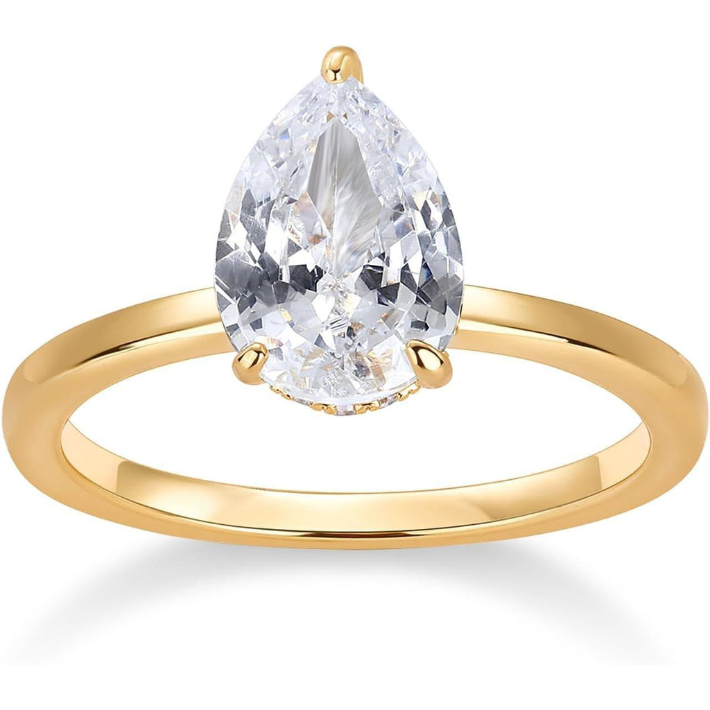 14K Gold Plated Simple 2.5CT Pear Cubic Zirconia Hidden Halo Eternity Ring Bridal Wedding Promise Statement - Engagement Ring for Women - My Store