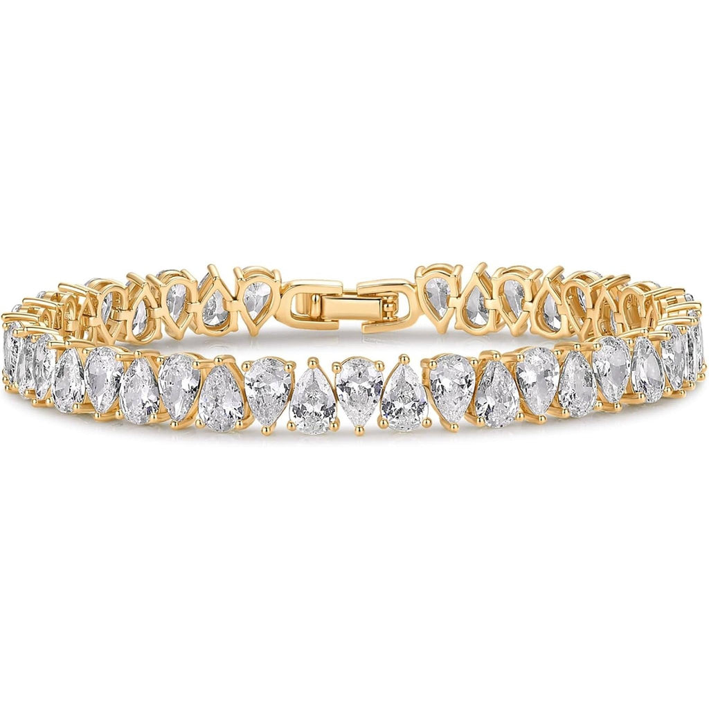 14K Gold Plated Tennis Bracelets for Women - Bridal Gold Tennis Bracelet with Pear Cubic Zirconia - Hypoallergenic Trendy CZ Jewelry - Elegant Bridal Wedding Gift - My Store