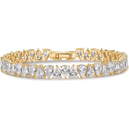 14K Gold Plated Tennis Bracelets for Women - Bridal Gold Tennis Bracelet with Pear Cubic Zirconia - Hypoallergenic Trendy CZ Jewelry - Elegant Bridal Wedding Gift - My Store