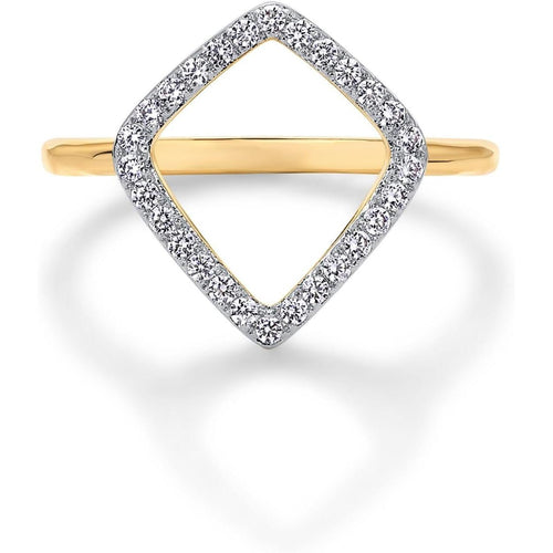 14K Gold Plated Two Toned Mixed Metals Diamond-Shaped Geometric Ring for Women with Cubic Zirconia | Statement Ring - My Store