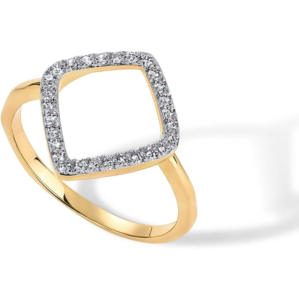 14K Gold Plated Two Toned Mixed Metals Diamond-Shaped Geometric Ring for Women with Cubic Zirconia | Statement Ring - My Store