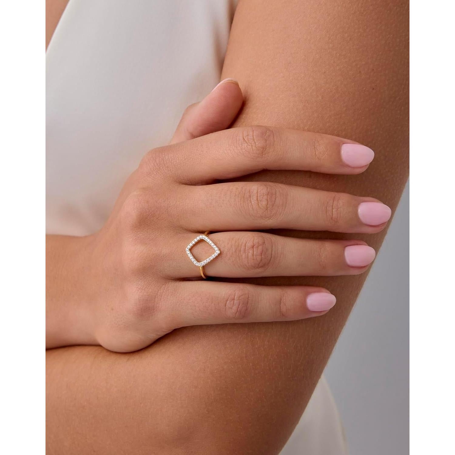 14K Gold Plated Two Toned Mixed Metals Diamond-Shaped Geometric Ring for Women with Cubic Zirconia | Statement Ring - My Store