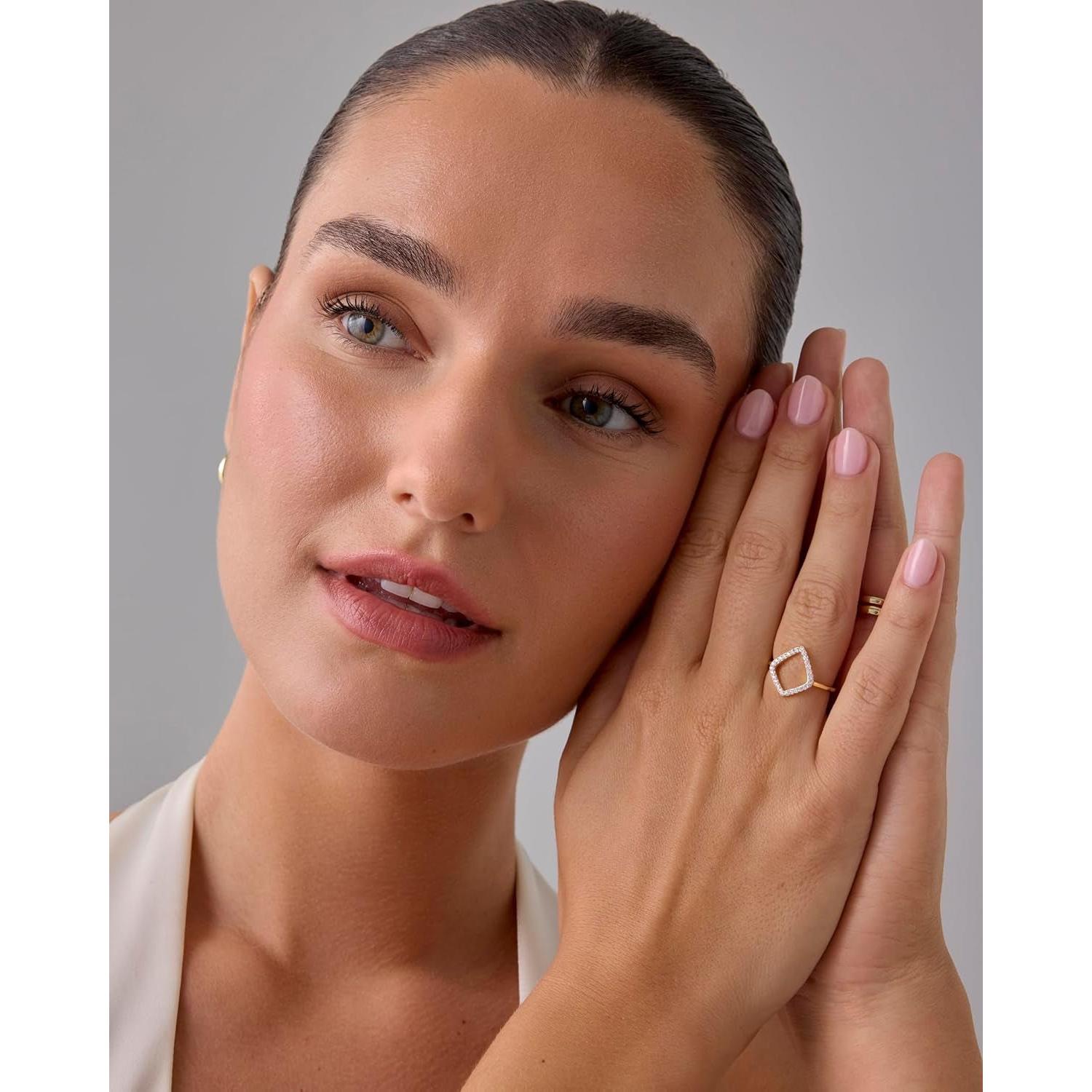 14K Gold Plated Two Toned Mixed Metals Diamond-Shaped Geometric Ring for Women with Cubic Zirconia | Statement Ring - My Store