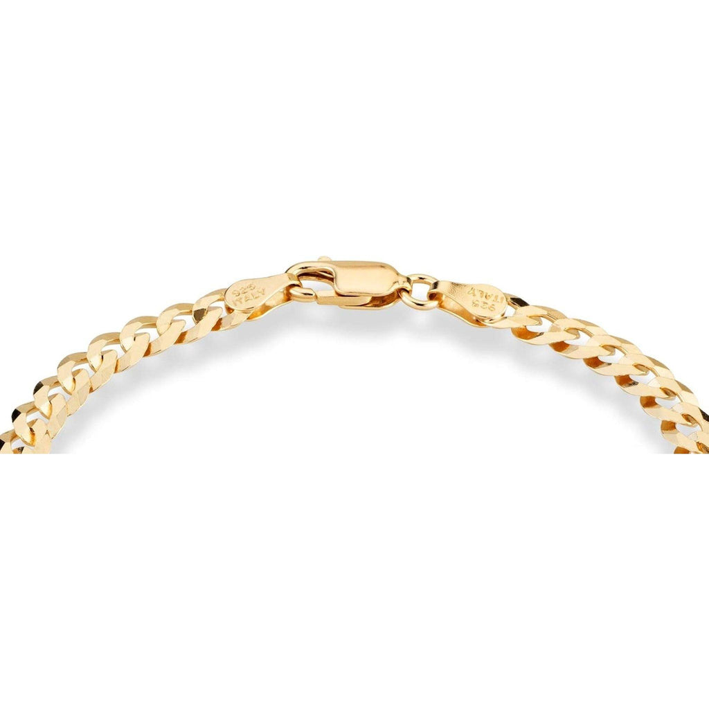 18K Gold Plated 925 Sterling Silver Italian 5Mm Solid Diamond-Cut Cuban Link Curb Chain Bracelet for Men Women, Made in Italy - My Store
