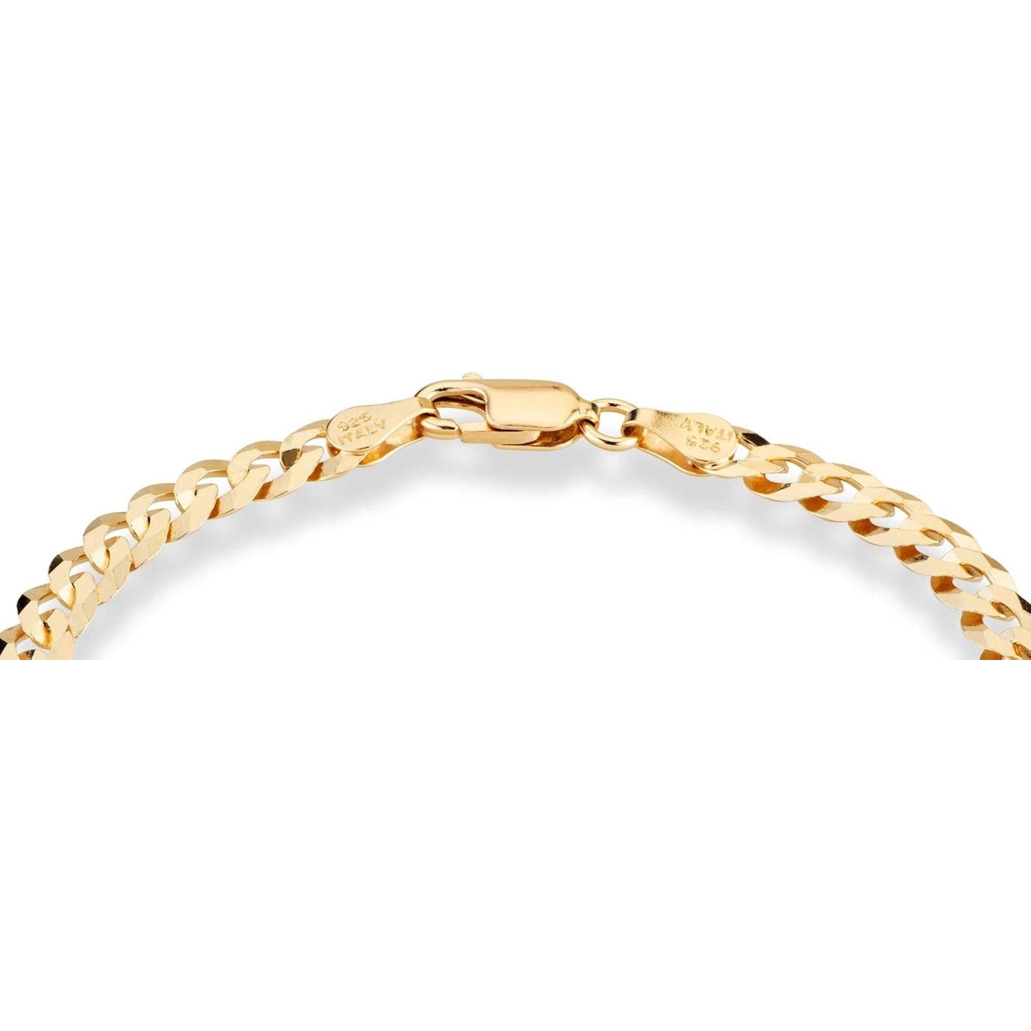 18K Gold Plated 925 Sterling Silver Italian 5Mm Solid Diamond-Cut Cuban Link Curb Chain Bracelet for Men Women, Made in Italy - My Store