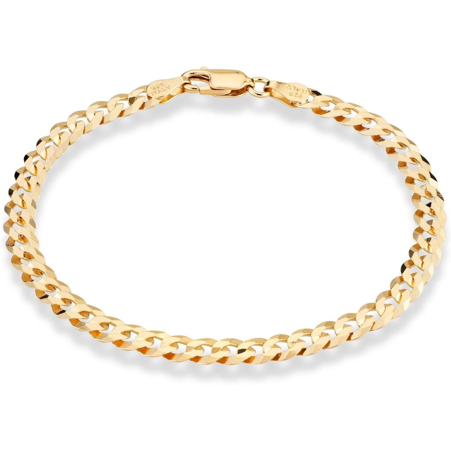 18K Gold Plated 925 Sterling Silver Italian 5Mm Solid Diamond-Cut Cuban Link Curb Chain Bracelet for Men Women, Made in Italy - My Store