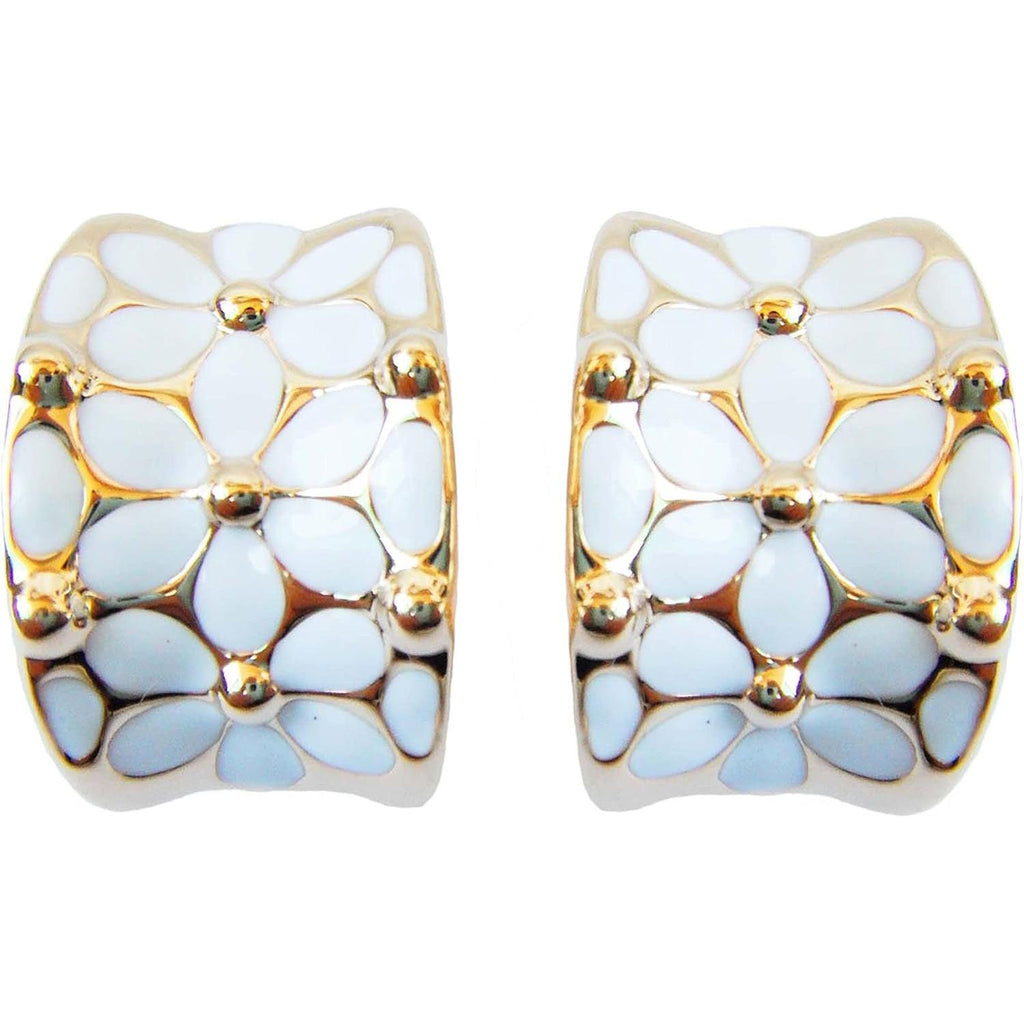 18K Gold Plated Square Rainbow Colorful Enamel Leaves Flower Omega Back Earrings - My Store