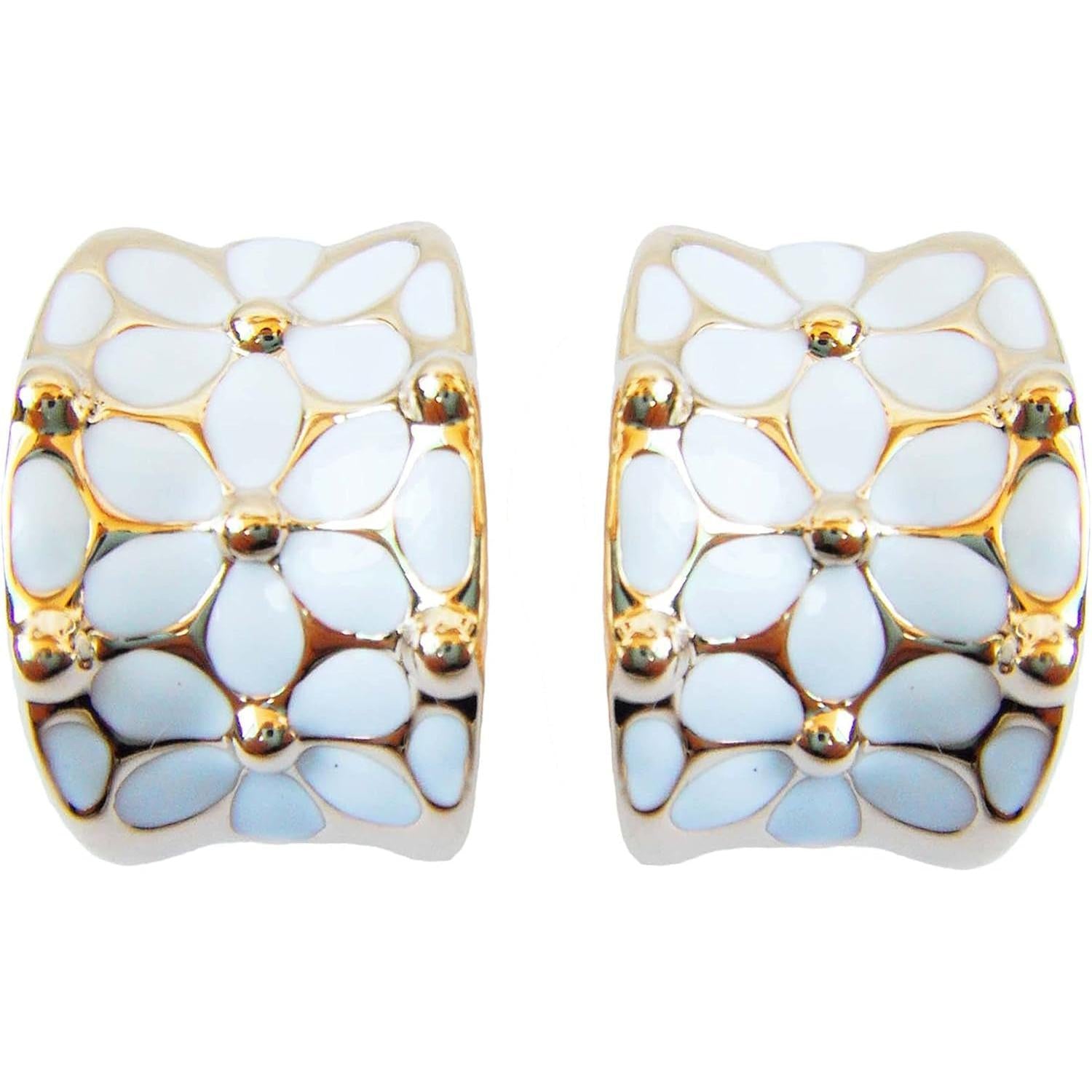 18K Gold Plated Square Rainbow Colorful Enamel Leaves Flower Omega Back Earrings - My Store
