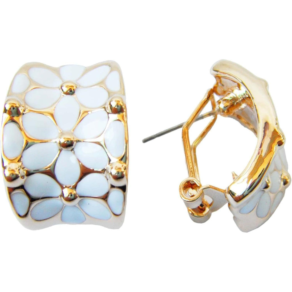 18K Gold Plated Square Rainbow Colorful Enamel Leaves Flower Omega Back Earrings - My Store
