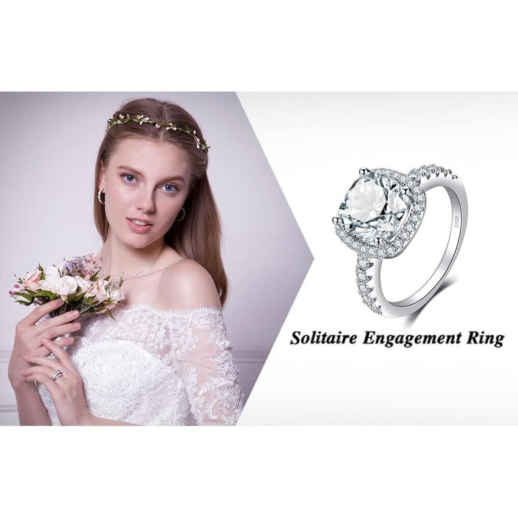 3Ct Cushion Cut Halo Engagement Rings for Women, 14K Gold Plated 925 Sterling Silver Cubic Zirconia Love Promise Rings for Her, Anniversary Solitaire CZ Simulated Diamond Ring - My Store