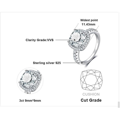 3Ct Cushion Cut Halo Engagement Rings for Women, 14K Gold Plated 925 Sterling Silver Cubic Zirconia Love Promise Rings for Her, Anniversary Solitaire CZ Simulated Diamond Ring - My Store