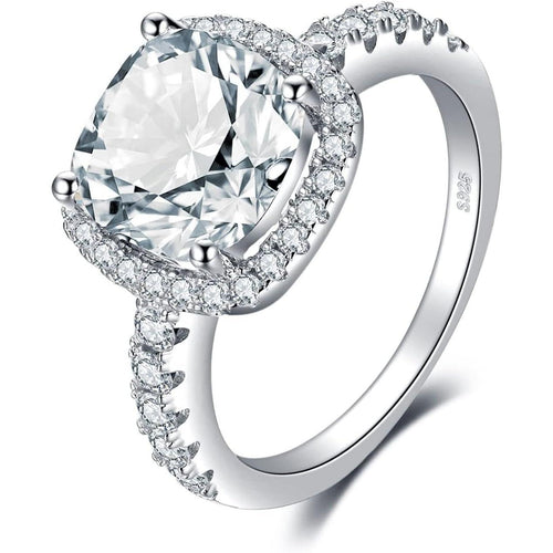 3Ct Cushion Cut Halo Engagement Rings for Women, 14K Gold Plated 925 Sterling Silver Cubic Zirconia Love Promise Rings for Her, Anniversary Solitaire CZ Simulated Diamond Ring - My Store