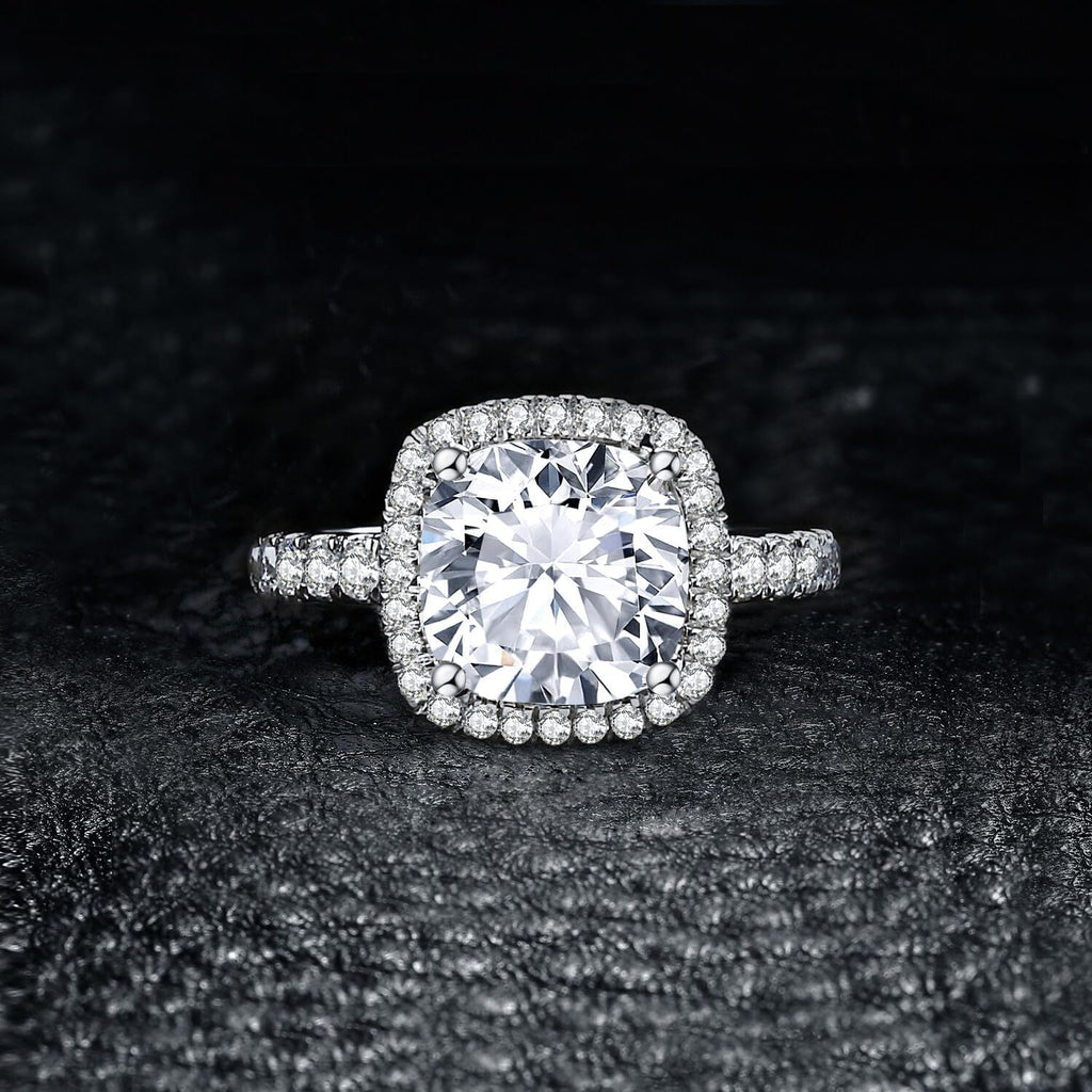 3Ct Cushion Cut Halo Engagement Rings for Women, 14K Gold Plated 925 Sterling Silver Cubic Zirconia Love Promise Rings for Her, Anniversary Solitaire CZ Simulated Diamond Ring - My Store