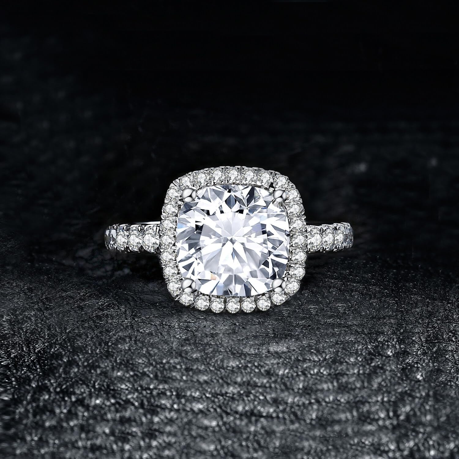 3Ct Cushion Cut Halo Engagement Rings for Women, 14K Gold Plated 925 Sterling Silver Cubic Zirconia Love Promise Rings for Her, Anniversary Solitaire CZ Simulated Diamond Ring - My Store