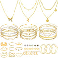 49 Pieces Gold Jewelry Set for Women Fashion Costume Jewelry Gold Plated Necklace Bracelet Ring Earrings Set for Women - My Store