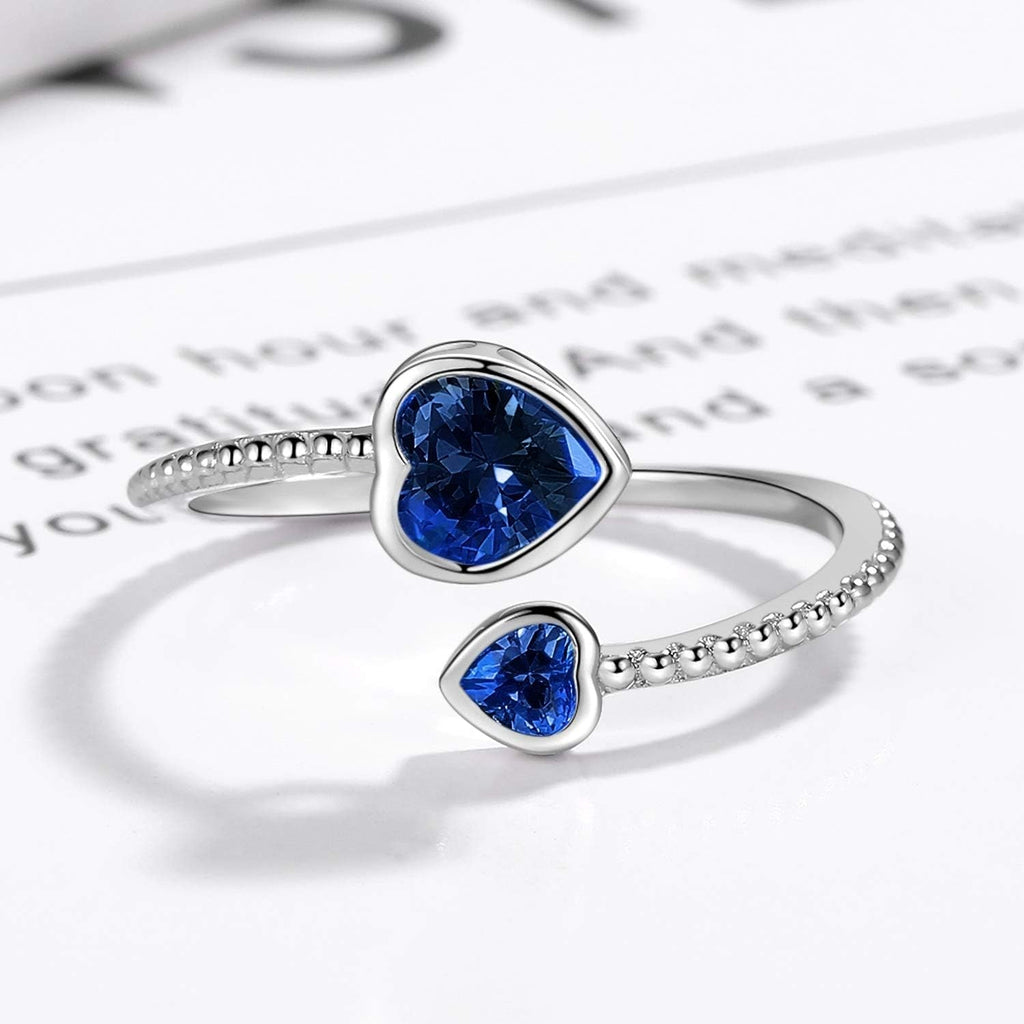 925 Sterling Silver Birthstone Rings for Women - Adjustable Open Heart Ring Constellation Month Band for Her Birthday Gifts Jewelry - My Store