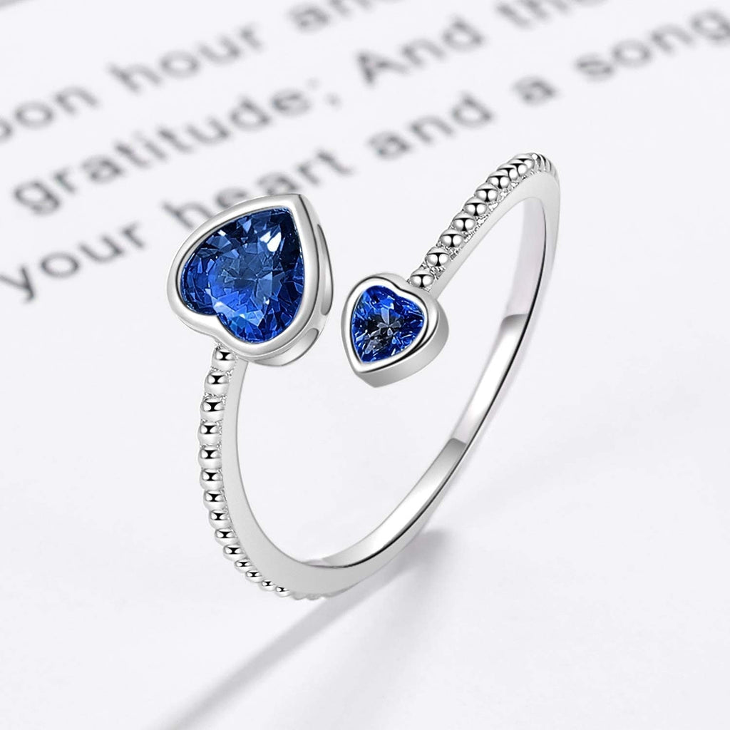 925 Sterling Silver Birthstone Rings for Women - Adjustable Open Heart Ring Constellation Month Band for Her Birthday Gifts Jewelry - My Store