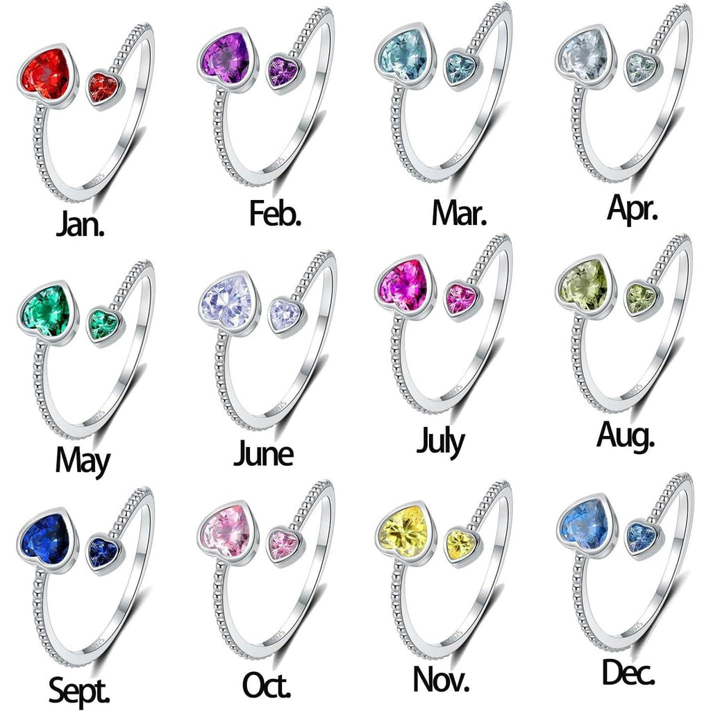 925 Sterling Silver Birthstone Rings for Women - Adjustable Open Heart Ring Constellation Month Band for Her Birthday Gifts Jewelry - My Store