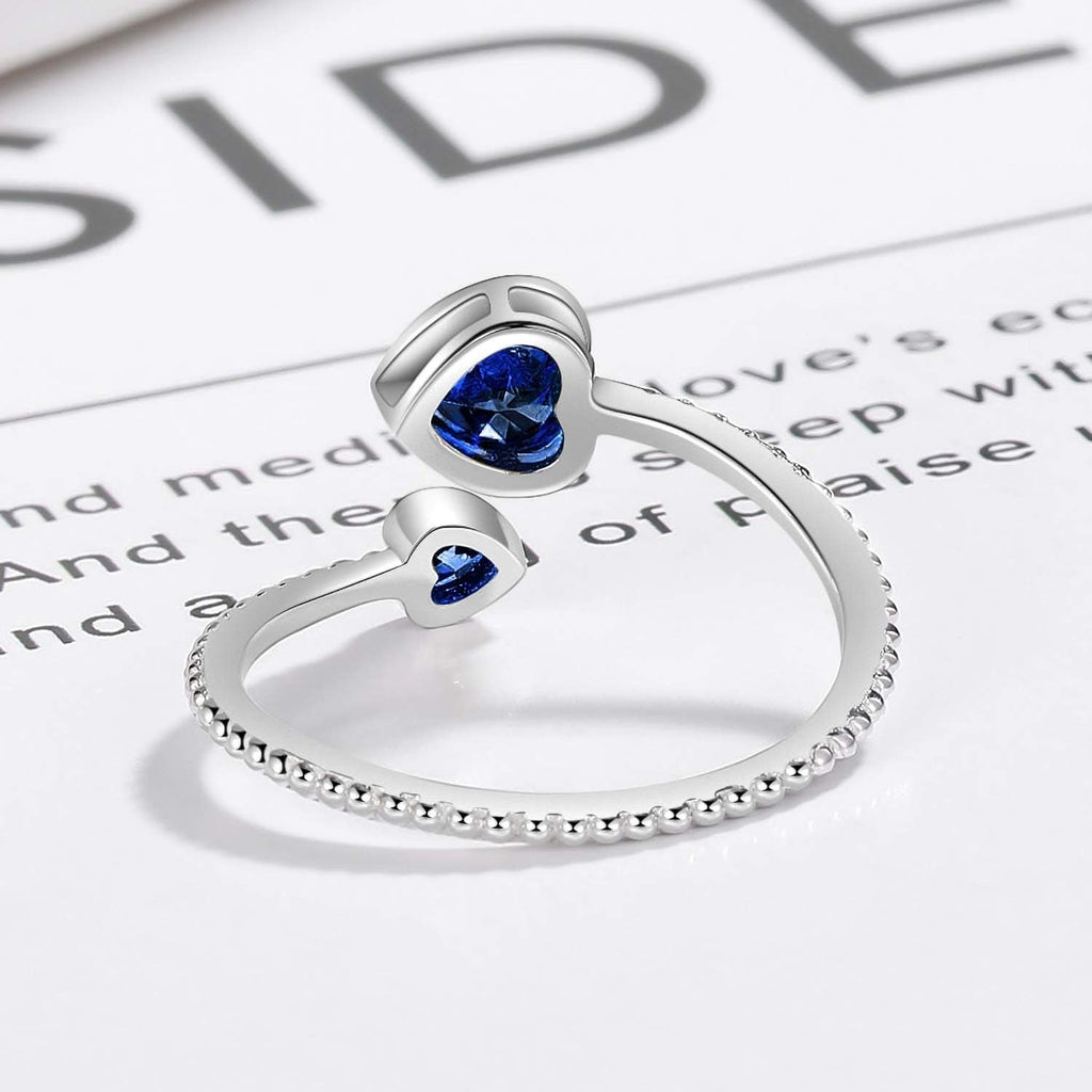 925 Sterling Silver Birthstone Rings for Women - Adjustable Open Heart Ring Constellation Month Band for Her Birthday Gifts Jewelry - My Store
