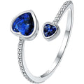 925 Sterling Silver Birthstone Rings for Women - Adjustable Open Heart Ring Constellation Month Band for Her Birthday Gifts Jewelry - My Store