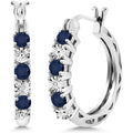 925 Sterling Silver Blue Sapphire and White Lab Grown Diamond Accent Hoop Earrings for Women (0.83 Cttw, 22MM = 0.85 Inches Diameter) - My Store