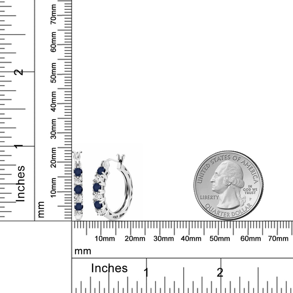 925 Sterling Silver Blue Sapphire and White Lab Grown Diamond Accent Hoop Earrings for Women (0.83 Cttw, 22MM = 0.85 Inches Diameter) - My Store