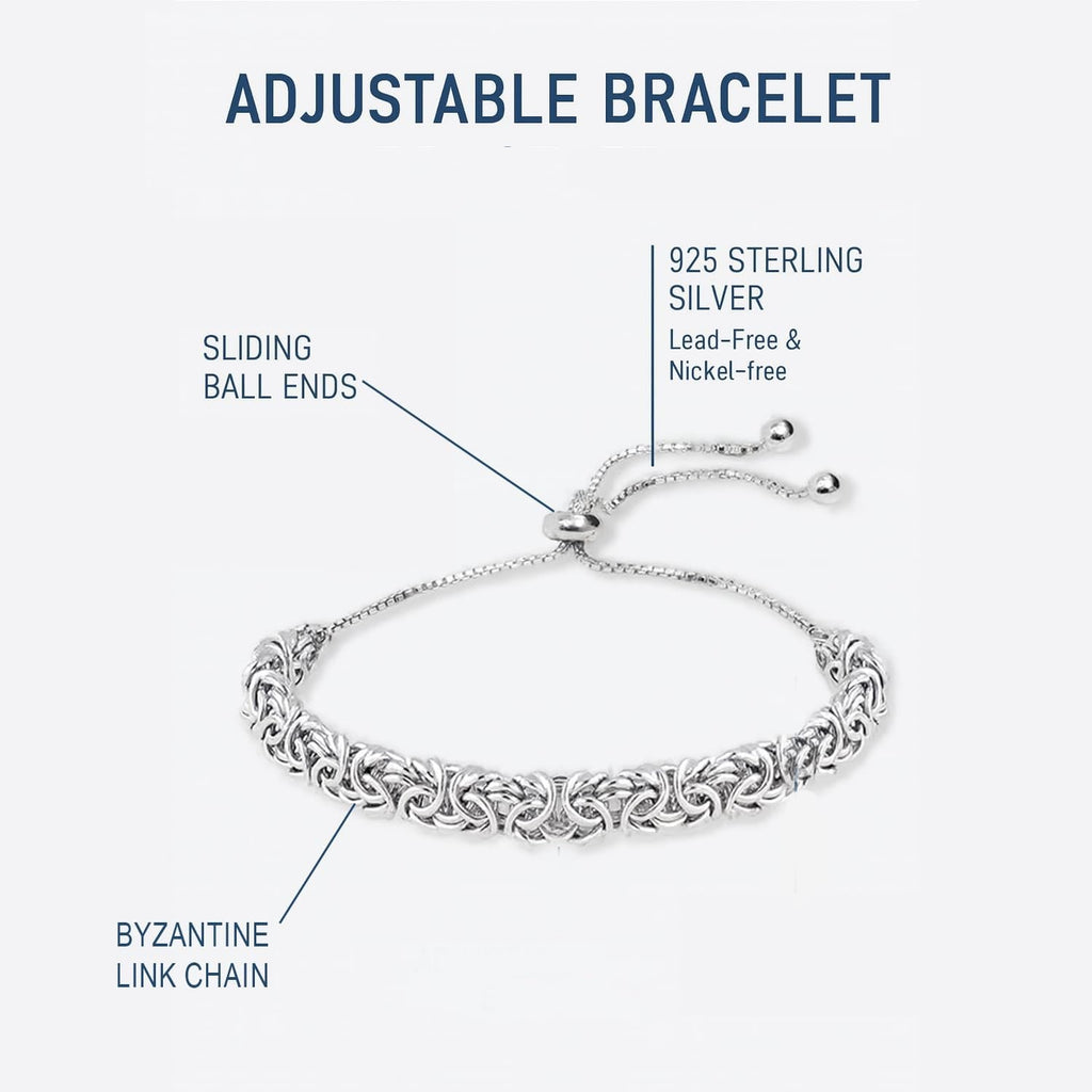 925 Sterling Silver Byzantine Bolo Bracelet for Women | Handmade Adjustable Sliding Bolo Link Chain Bracelet | Classic Italian Byzantine Jewelry - My Store