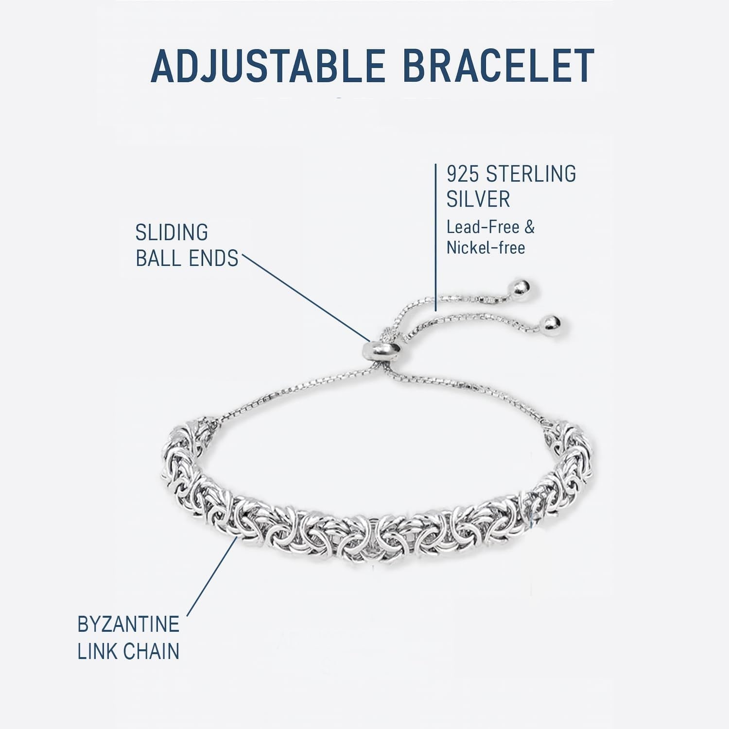 925 Sterling Silver Byzantine Bolo Bracelet for Women | Handmade Adjustable Sliding Bolo Link Chain Bracelet | Classic Italian Byzantine Jewelry - My Store