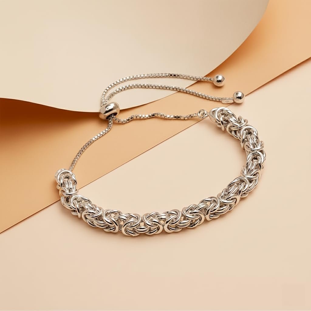 925 Sterling Silver Byzantine Bolo Bracelet for Women | Handmade Adjustable Sliding Bolo Link Chain Bracelet | Classic Italian Byzantine Jewelry - My Store