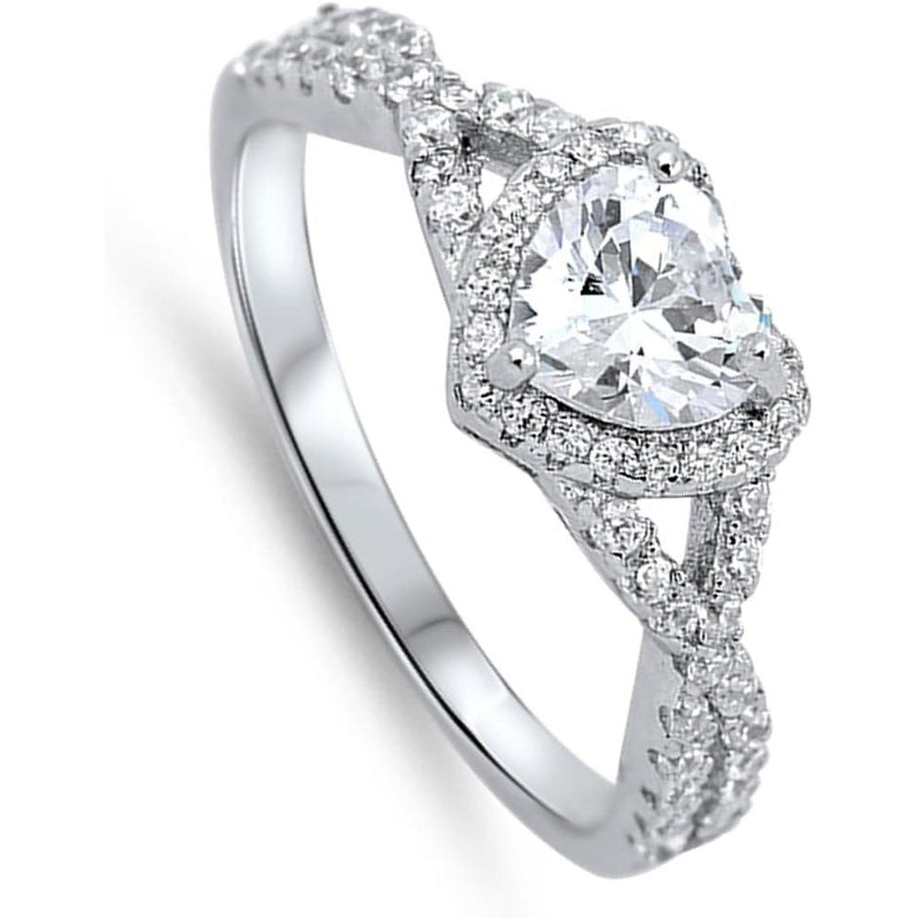 CHOOSE YOUR COLOR Sterling Silver Heart Halo Promise Ring - My Store