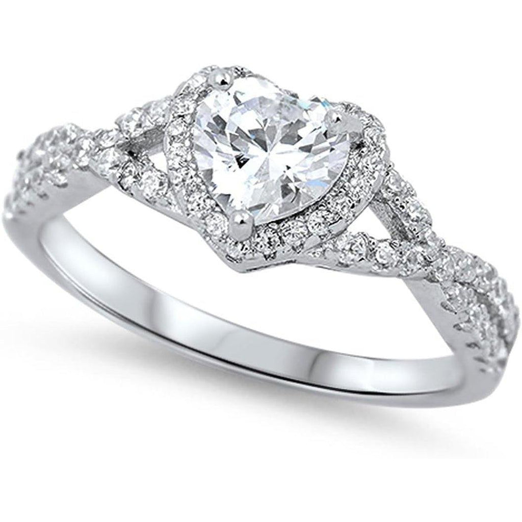 CHOOSE YOUR COLOR Sterling Silver Heart Halo Promise Ring - My Store