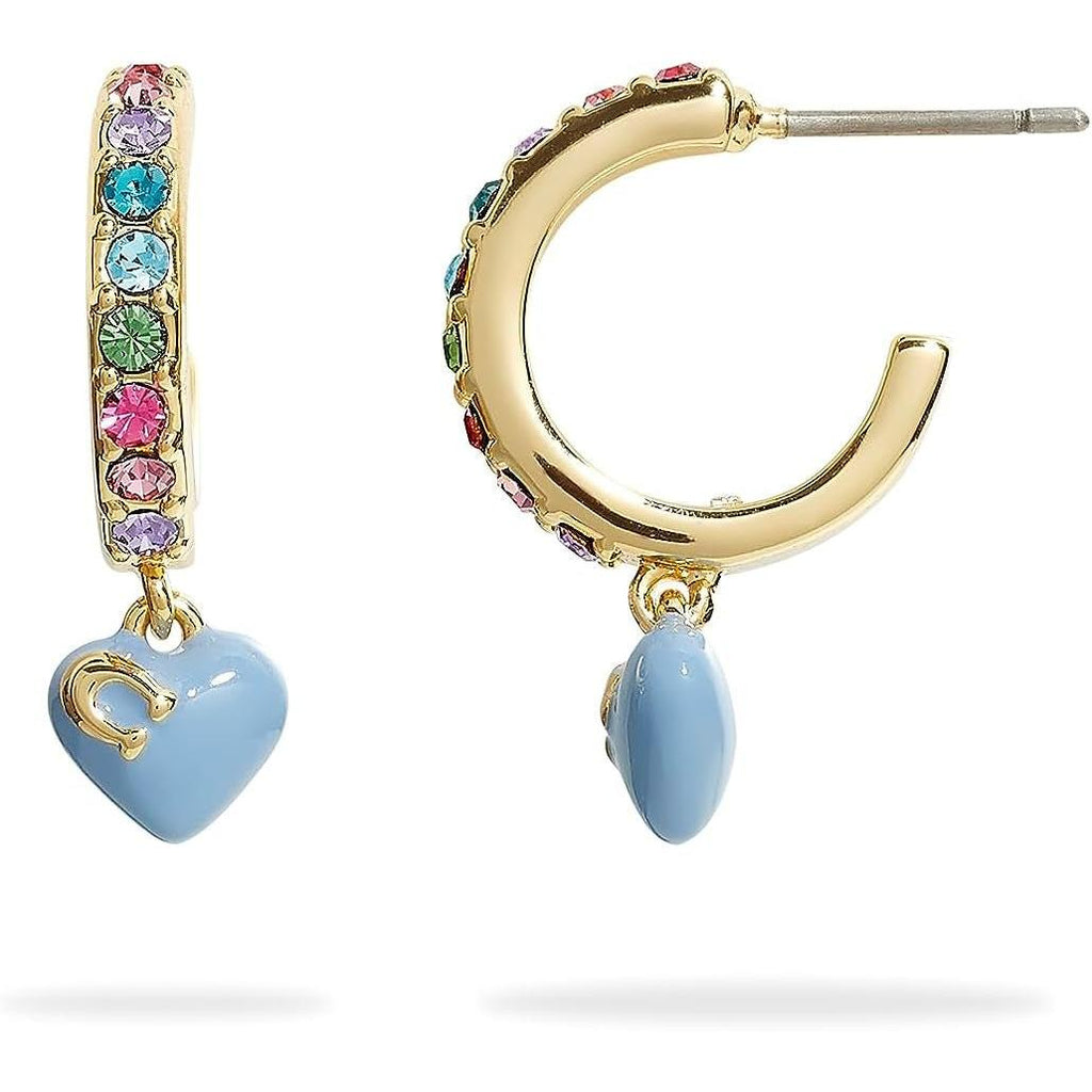 COACH Pave Enamel Heart Huggie Earrings - My Store