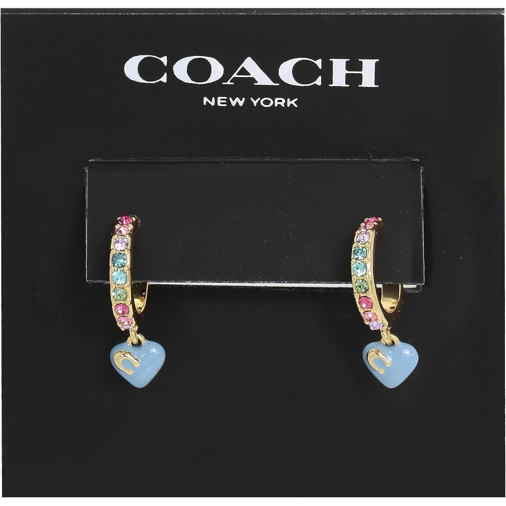 COACH Pave Enamel Heart Huggie Earrings - My Store