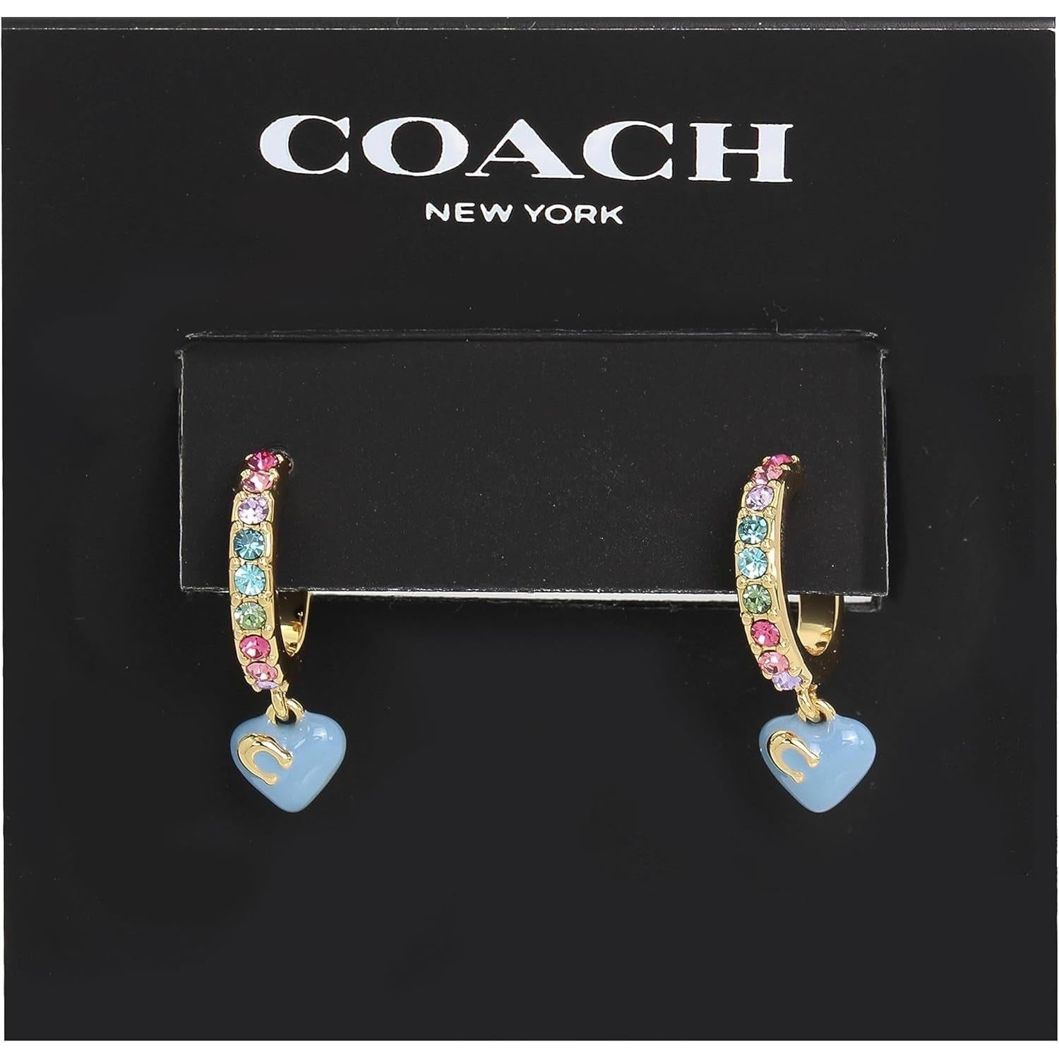 COACH Pave Enamel Heart Huggie Earrings - My Store