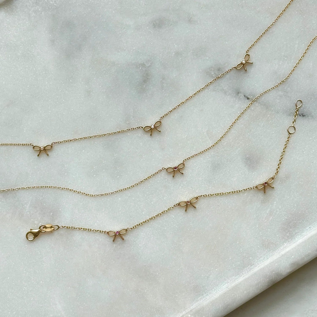 Dainty Pink Sapphire Three Bow Bracelet - My Store