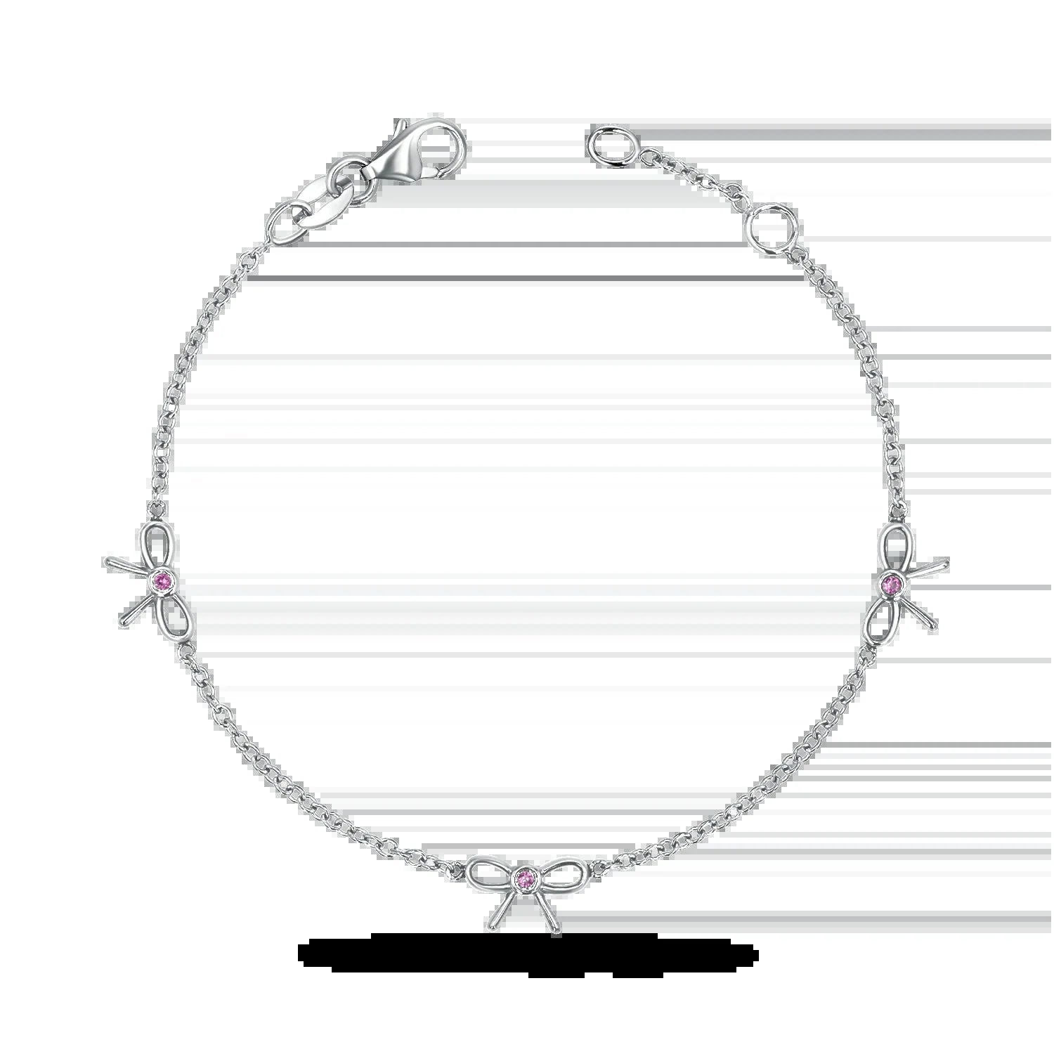 Dainty Pink Sapphire Three Bow Bracelet - My Store